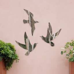 Wall Mounted Bird Silhouette Acrylic Frameless Mirror Decorative Wall Art Set of 3