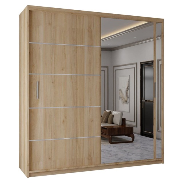 Sliding Wardrobes 4u Modern Sliding Door Wardrobe with Full Mirror 120cm, 150cm, 180cm and 203cm White, Black, Grey & Oak Brown 203cm