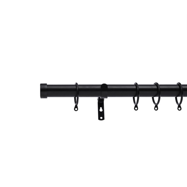 Lister Cartwright 28mm Obsidian Black Fixed Metal Curtain Pole Set Rings with Stopper Finial Easy fit (200 cm)
