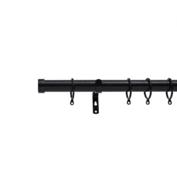 Lister Cartwright 28mm Obsidian Black Fixed Metal Curtain Pole Set Rings with Stopper Finial Easy fit (200 cm)