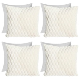 OHS 4 x Faux Fur Waffle Fleece Soft Filled Cushions, 45x45cm - Cream