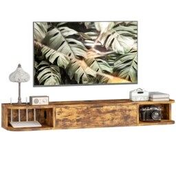 HOMCOM 120 cm Floating TV Unit, Wall Mounted TV Stand Cabinet with Flip Drawer, 2 Open Shelves and Cable Management, Modern Media Console for Living Room, Holds Television up to 50 Inch, Rustic Brown