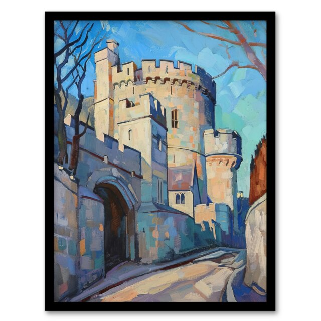 Windsor Castle UK Royal King Charles Oil Black Framed Wall Art Print A4