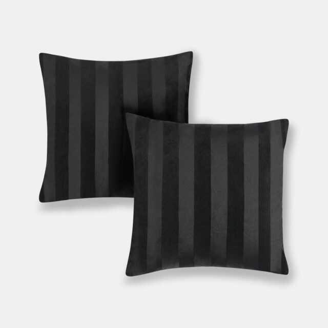 OHS 2 Pack Soft Stripe Velvet Decorative Square Cushion Covers Black 45 x 45 cm