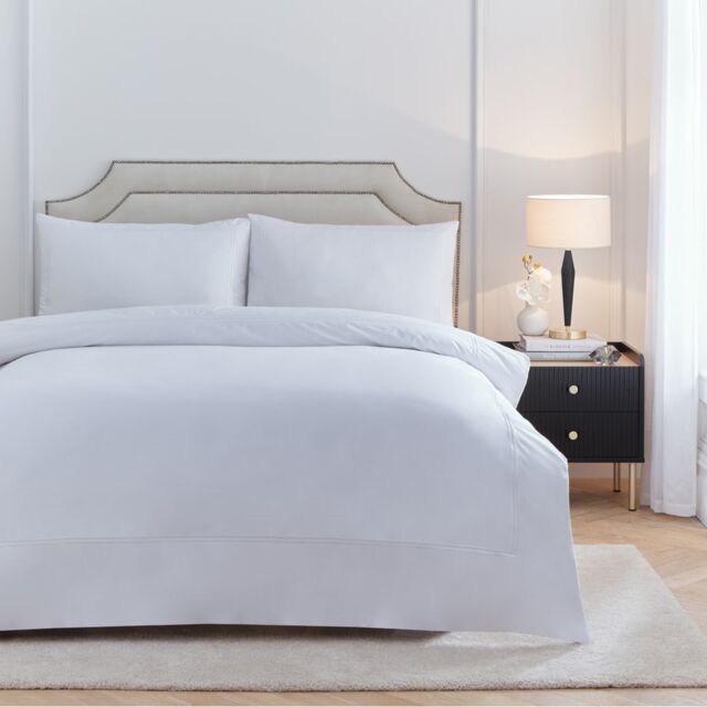 Paoletti Elara Embroidered 100% Cotton Duvet Cover Set White White Double