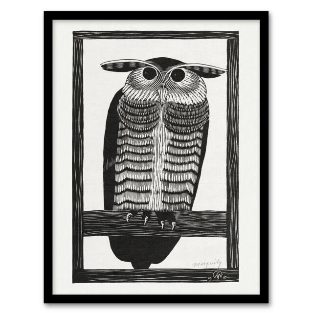 Samuel J De Mesquita Framed Wall Art Print Stylised Horned Owl Home Décor