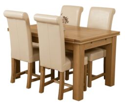 Richmond 140-220cm Oak Extending Dining Table & 4 Washington Leather Chairs Cream Cream