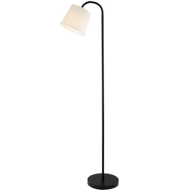 Designer Chic Standing Floor Lamp in Matte Black with White Cotton Fabric Shade Black