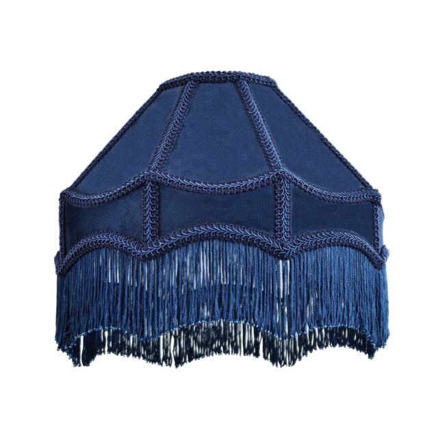 Traditional Victorian Empire Lampshade in Midnight Blue Velvet with Tassels Blue