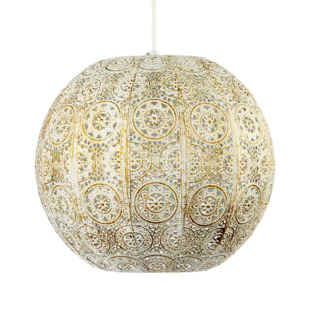 Spherical Vintage Moroccan Pendant Lamp Shade in Brushed Cream Gold Cream Cream 1