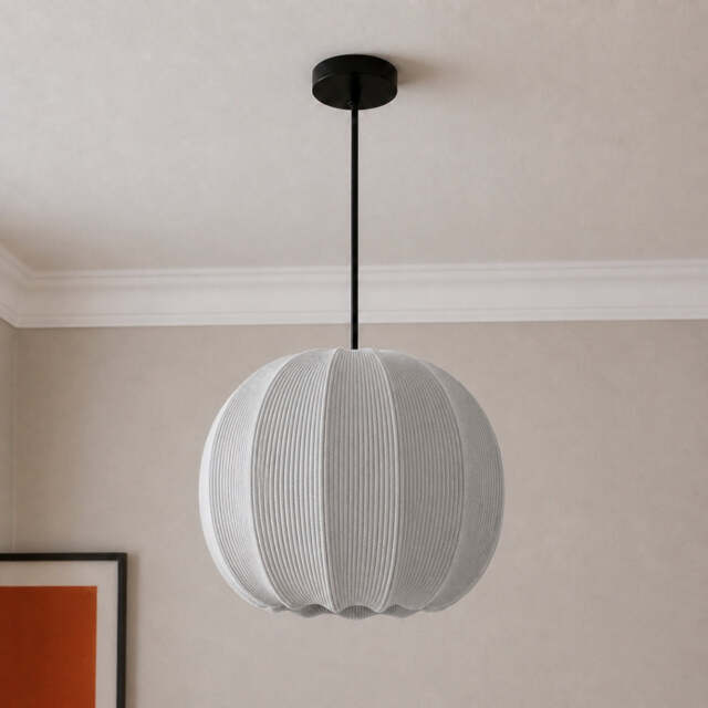 CGC LILA Grey Rounded Ribbed Stretch Cotton Fabric Lampshade