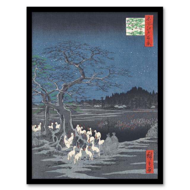 Hiroshige Framed Wall Art New Years Eve Foxfires At The Changing Tree Home Décor