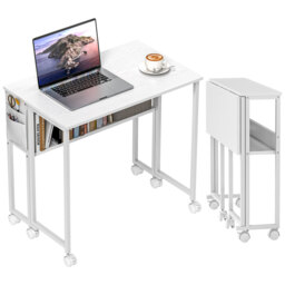 HOMCOM 80 cm Foldable Computer Desk on Wheels for Small Spaces White