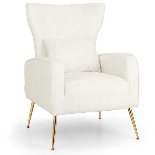 COSTWAY Velvet Upholstered Wingback Chair Curved Tufted Accent Armchair Pillow