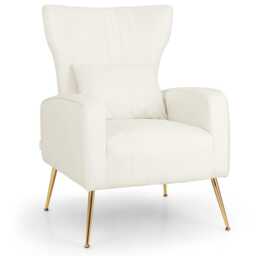 COSTWAY Velvet Upholstered Wingback Chair Curved Tufted Accent Armchair Pillow