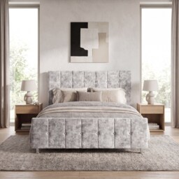 Vida Designs Valentina 5ft King Size Bed Fabric Upholstered, Crushed Velvet Silver, 150 x 200cm