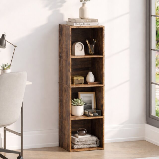 Vida Designs Oxford Large 4 Tier Freestanding Cube Bookcase Living Room Storage Unit - Dark Wood