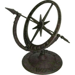 Armillary Sundial Ornament Cast Iron Garden Feature Statue Clock Metal Compass Brown
