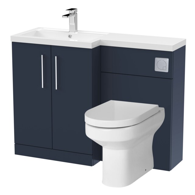 Level Bathroom Bundle Floor Standing Vanity Basin and WC Unit with Pan, Seat and Cistern - Left Hand - Midnight Blue - Balterley Blue