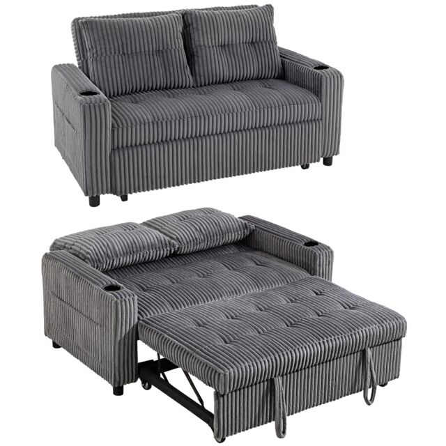 HOMCOM 2 Seater Sofa Bed, Click Clack Pull Out Bed Settee, Charcoal Grey Grey