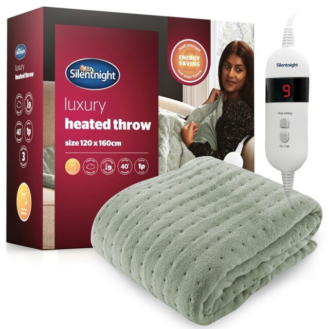 Silentnight Comfort Control Heated Throw Fleece Electric Blanket Fast Heat Up, Sage Green
