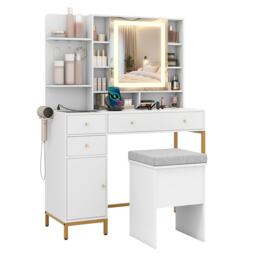 COSTWAY Makeup Vanity Desk Dressing Table & Stool Set White