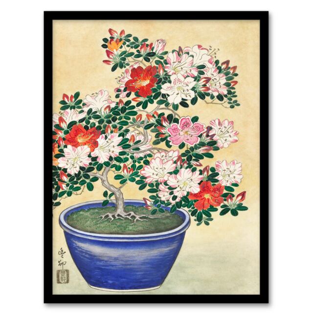 Ohara Koson Framed Wall Art Print Blooming Azalea In Blue Pot Home Décor