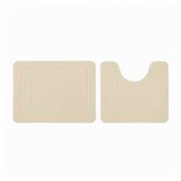 2 Piece Box Design Bath Mat Set Soft Absorbent Non-Slip Bathroom Mats Cream