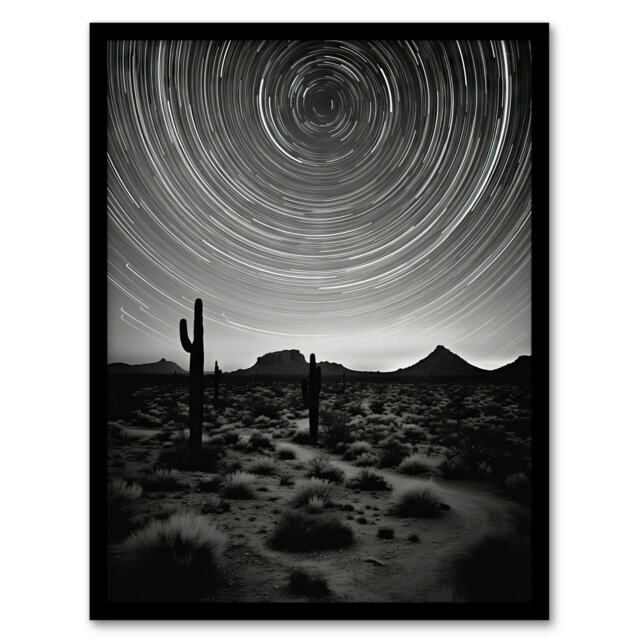 Milky Way Time Lapse Star Trails Stars Desert Cactus Black Framed Wall Art Print A4