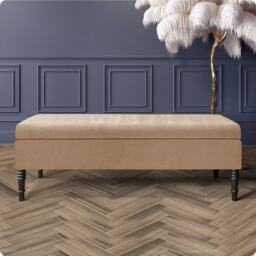 180cm Safar Plain Ottoman Storage Bench -Naples Shoes Bench with Black Turned Wooden Legs - Beige Upholstery Footstool Storage
