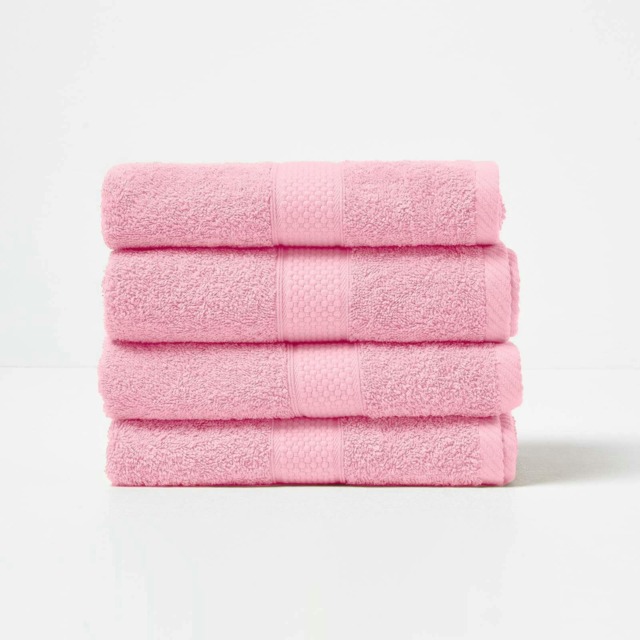 Homescapes Turkish Cotton Hand Towel Set of 4 - Pink Pink Hand towel 4