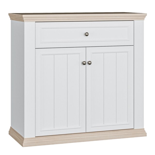 Pontypool 2 Door 1 Drawer Small Sideboard in White and Riva Oak