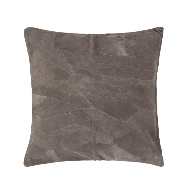 Homescapes Grey Real Leather Suede Cushion with Feather Filling - 45 x 45 cm Grey 45 x 45 cm 1