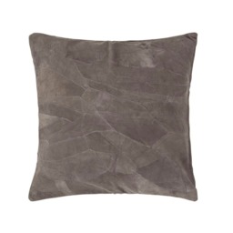 Homescapes Grey Real Leather Suede Cushion with Feather Filling - 45 x 45 cm Grey 45 x 45 cm 1