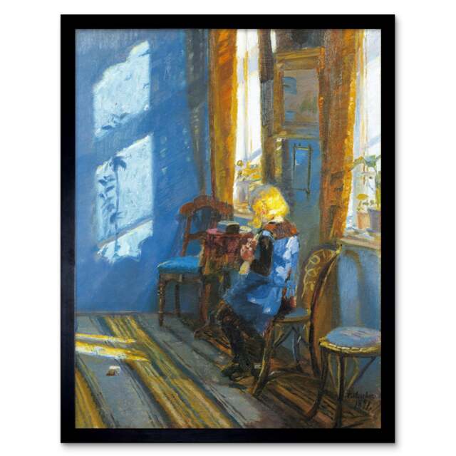 "Anna Ancher Sunlight In The Blue Room 12x16"" Framed Wall Art Print"