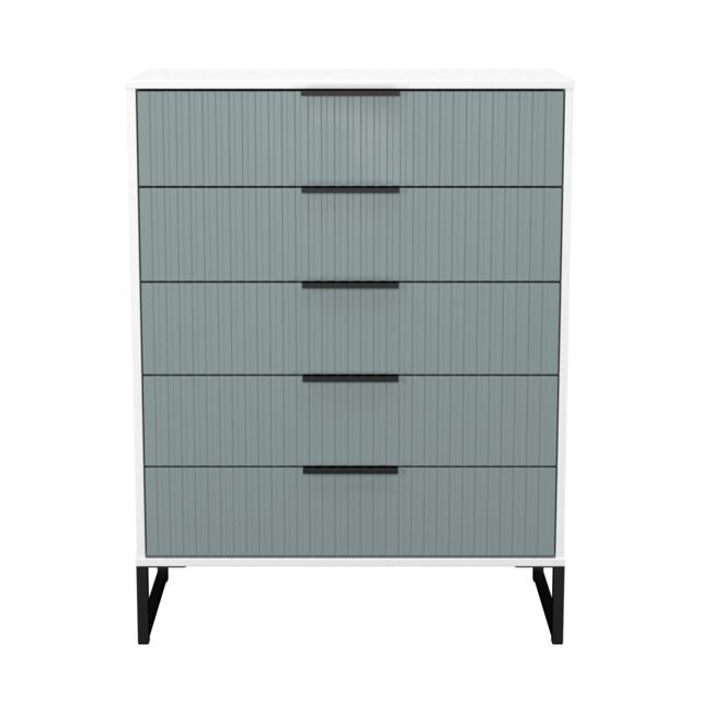 Menai 5 Drawer Chest of Drawers in Duck & White Matt (Ready Assembled) Blue Duck & White Matt