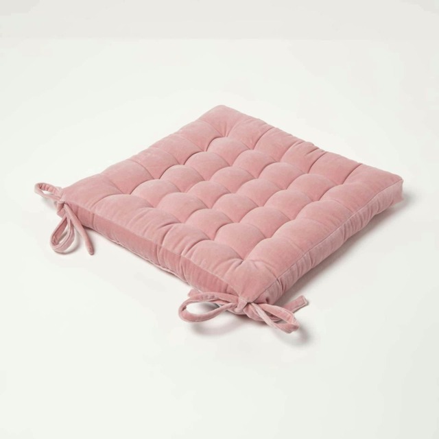 Homescapes Seat Pad Luxury Cotton Velvet Indoor Outdoor Garden Dining Cushion Pink 4