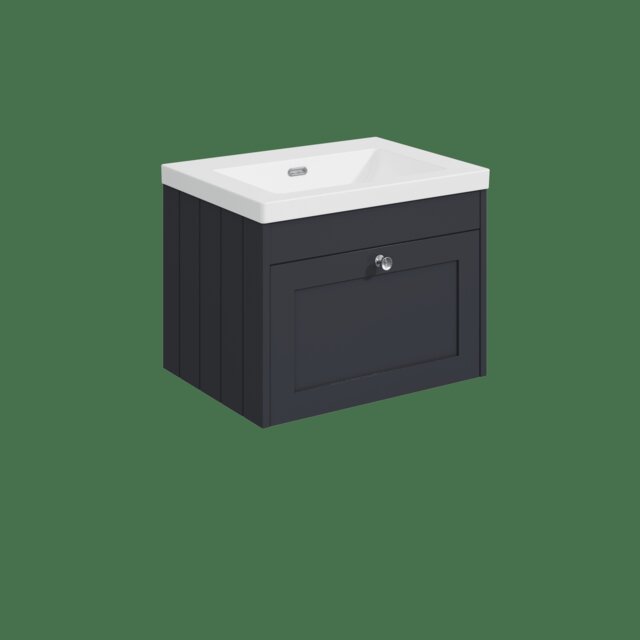 Balterley Wall Hung 1 Drawer Unit with Minimalist Basin No Tap Hole Grey 431 x 600 x 453mm