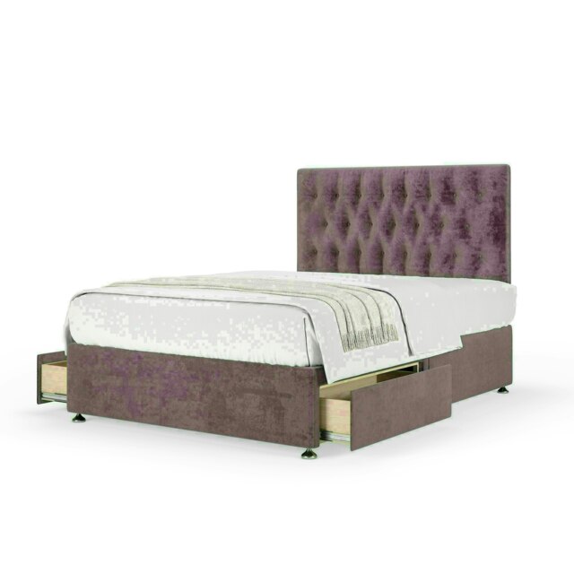 Mauve Naples Velvet 2 Drawer Divan Base and Lona Headboard Small Double