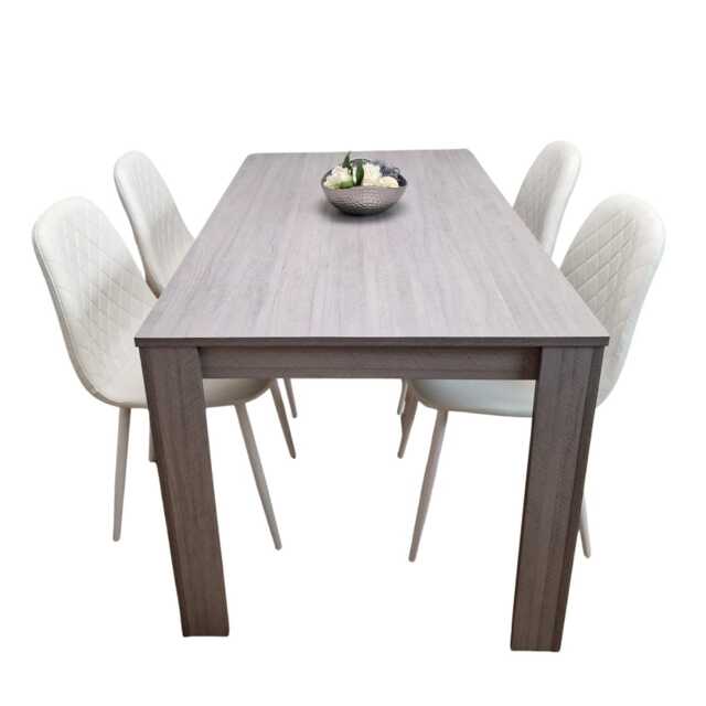 Dining Table In Grey With 4 Cream Stitched Padded Chairs Kitchen Dining Table for 4 Dining Room Dining Set