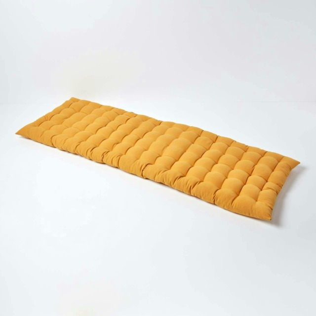Homescapes Garden Bench Cushion Luxury 3 Seater Cotton Indoor Outdoor Seat Pad Yellow 143 x 48 cm 1