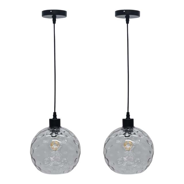 Set of 2 Barnum - Clear Dimple Glass Globe with Black Pendant Fittings Clear Clear 2