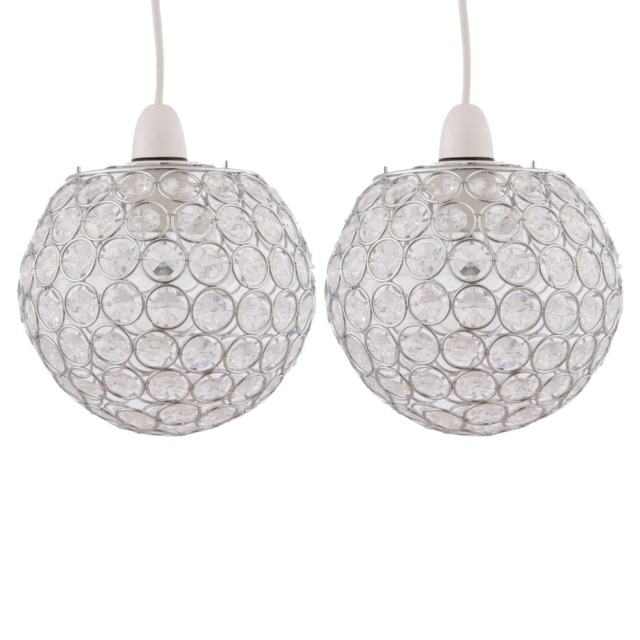 Set of 2 Clear Jewelled Globe Light Shades Chrome Clear Small 2