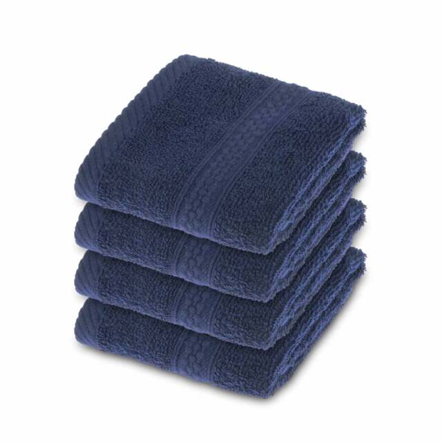 Homescapes Turkish Cotton Navy Blue Face Cloth - Set of 4