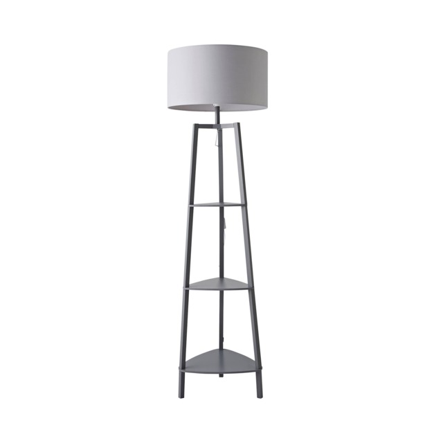 ValueLights Hiru Grey 3 Tier Shelf Floor Lamp Grey Shade Grey