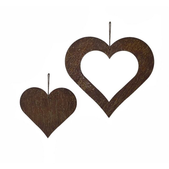 Hearts Hanging Wall Art (Set of 2) - Bare Metal - Ready to Rust - W22 x H12 cm