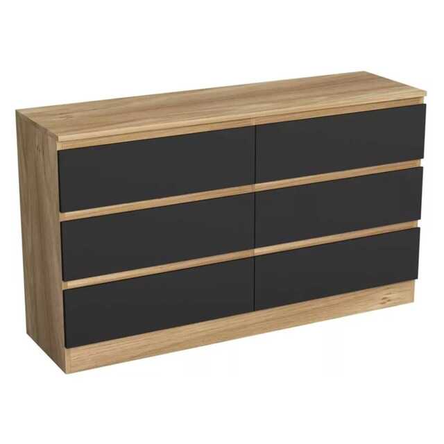 Minimalist Chest of 6 Drawers - 68.6x120x35cm Brown Oak & Black 1