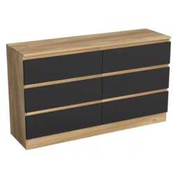 Minimalist Chest of 6 Drawers - 68.6x120x35cm Brown Oak & Black 1