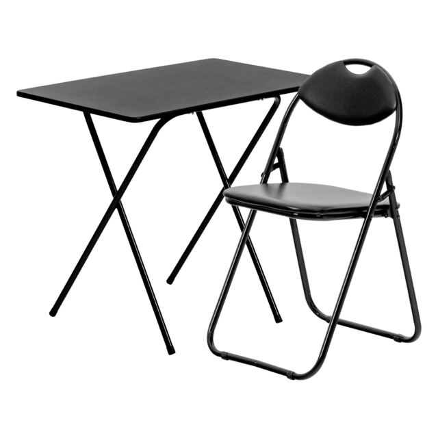 Harbour Housewares Wooden Folding Desk & Chair Set - All Black Black All Black