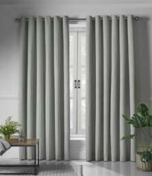 Linen Look Blackout Ring Top Eyelet Curtains - 110cm x 229cm - Slate